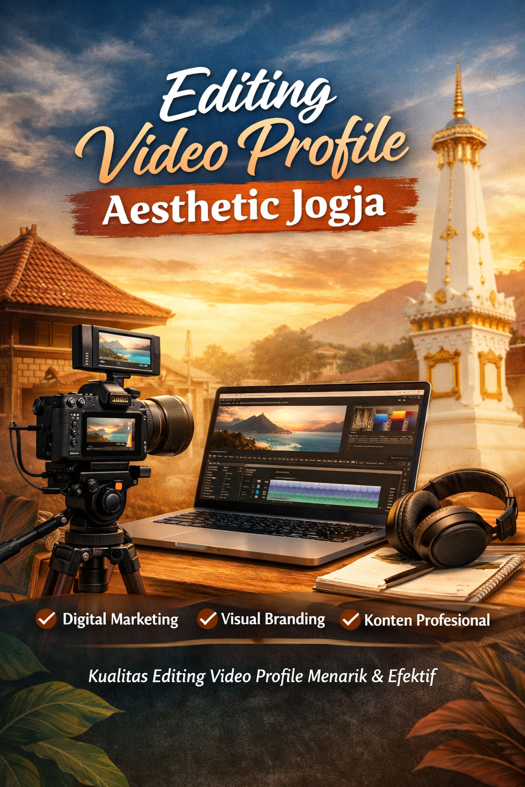 Layanan editing video profile aesthetic Jogja untuk kebutuhan digital marketing, branding, dan konten visual profesional yang menarik dan efektif.